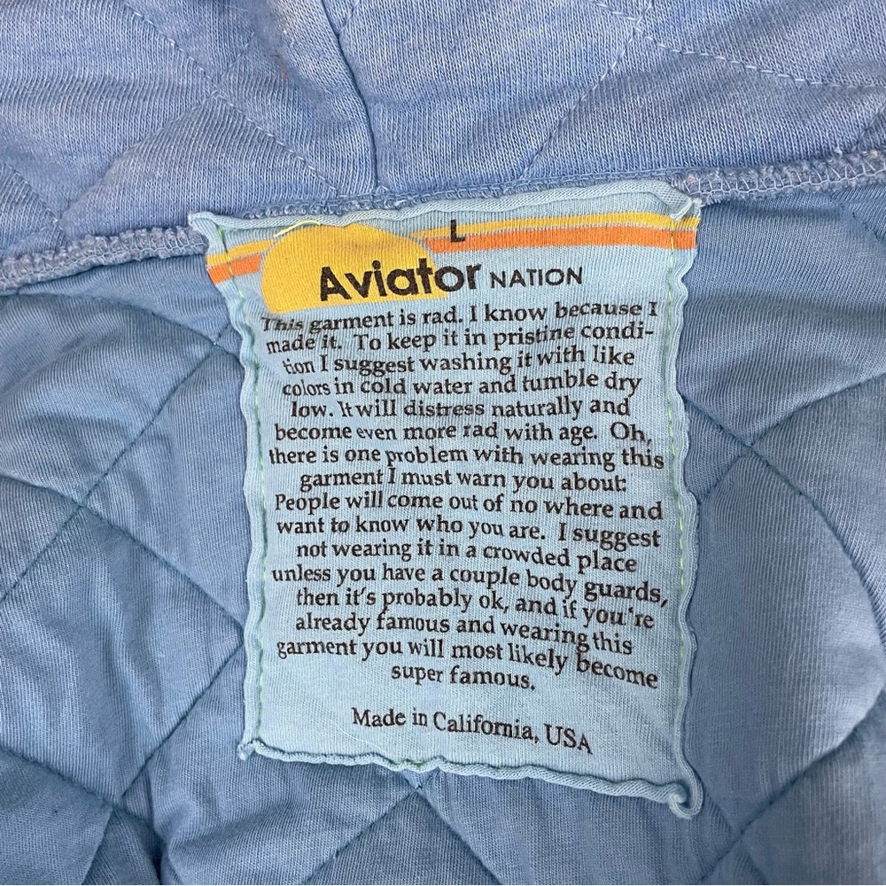 Aviator Nation Quilted Zip Hoodie Relaxed Ocean Blue Unisex Large - Picture 10 of 16